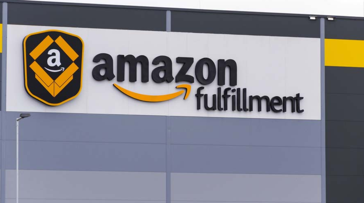 Amazon FBA Fulfillment Services with warehouse staff labeling and packaging products