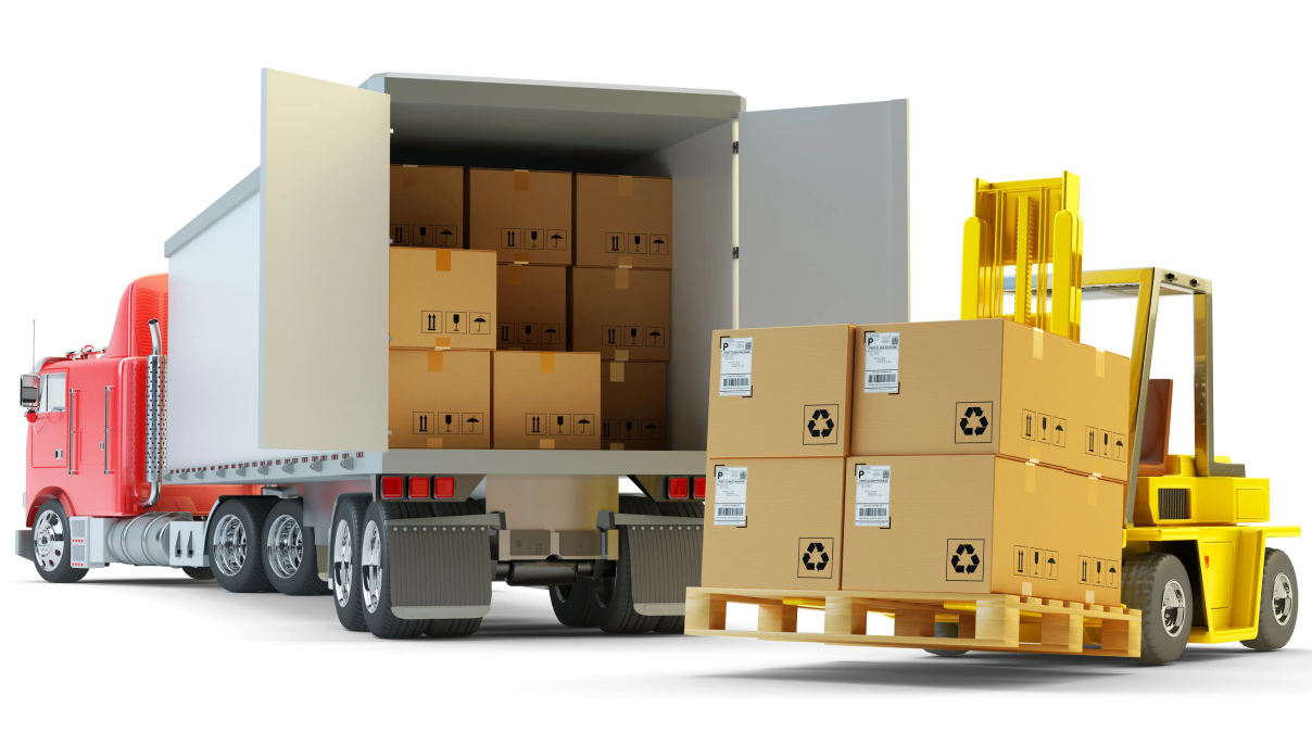 Full truckload freight shipment transported by a commercial semi-truck across Canada